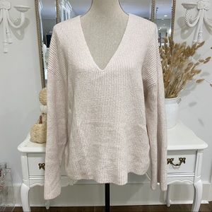 Treasure & Bond Oatmeal Cream Knit Ribbed V-neck Sweater Sz M NWT Wool Blend